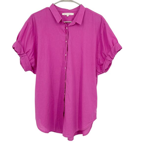 XiRENA Channing Button Up Short Sleeve Shirt Pink Size Medium Coastal Boho - Picture 1 of 6
